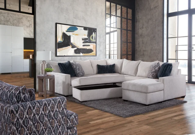 Willett Stone Sectional With Storage Ottoman