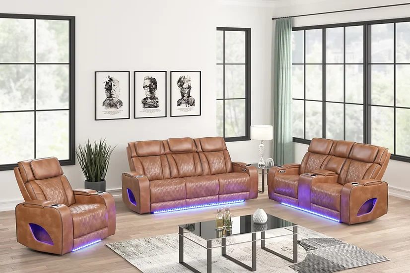 Aurora Brown Power Recliner Living Room Set