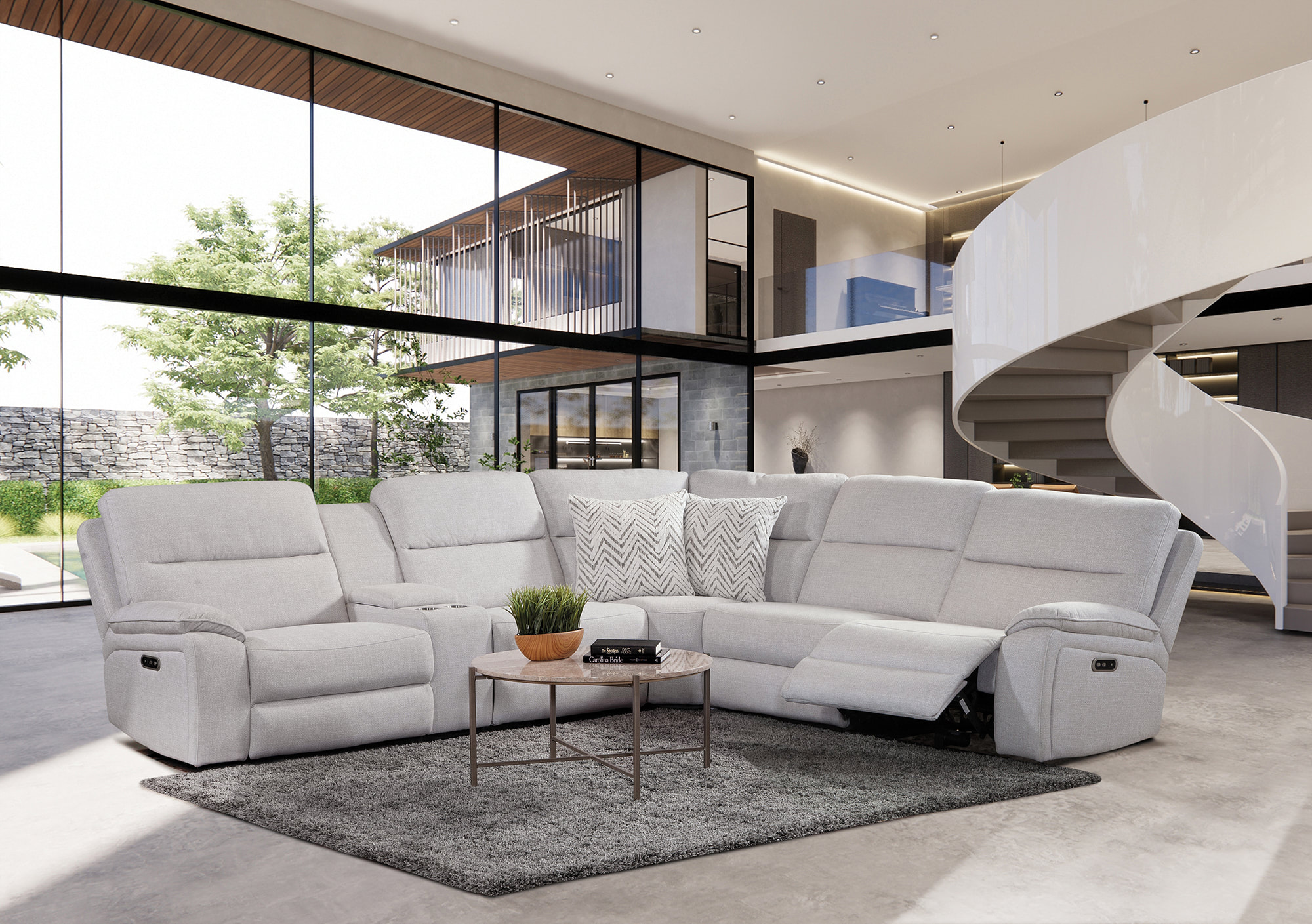 Westhaven Ivory 6PC Power Recliner W Console